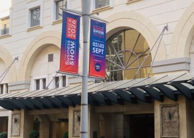 Street banners outside the Sandton Convention Centre advertising The Business Show :: Africa 2026 on 2 and 3 September